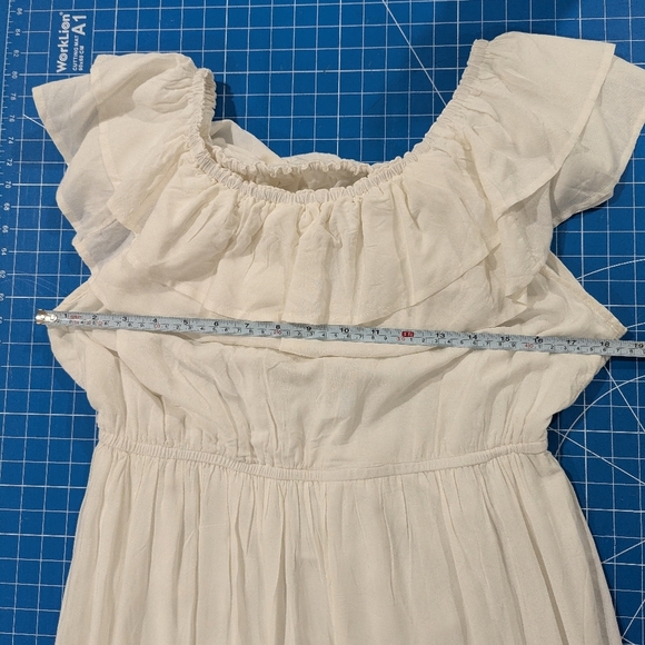 White Off-Shoulder Ruffle Maxi Dress | Elastic Waist & Tiered Hem - Picture 7 of 9